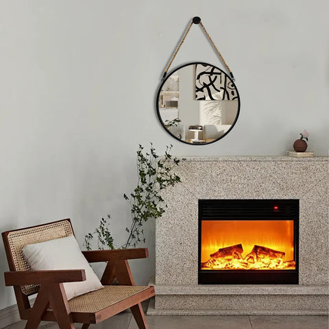 POZINO round mirror black metal frame adds bold style to any room