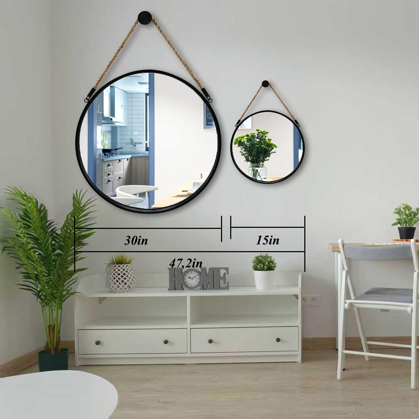 POZINO round mirror fireplace decor amplifies ambience and balance