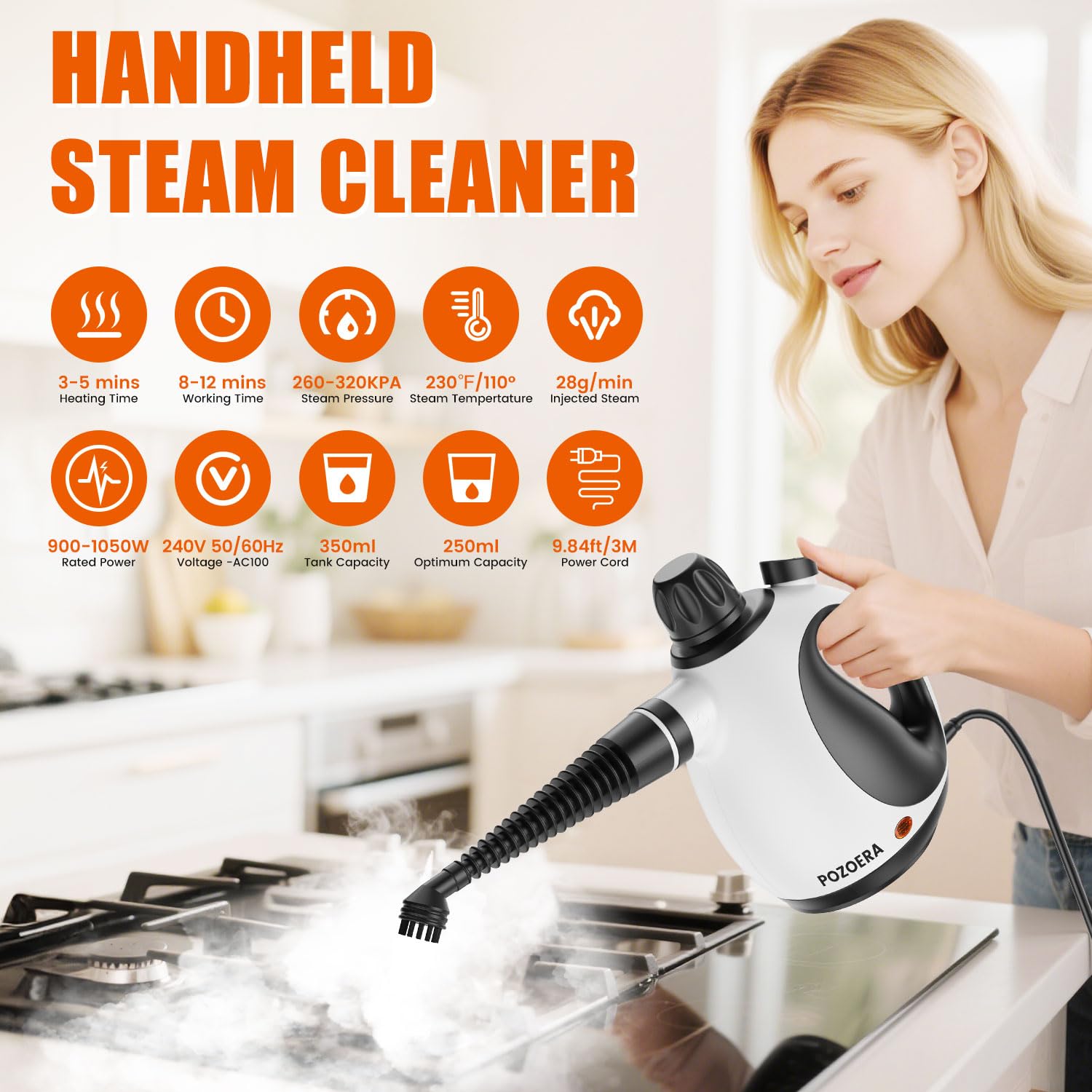 Pozoera steam cleaner tank fill shows easy water loading.