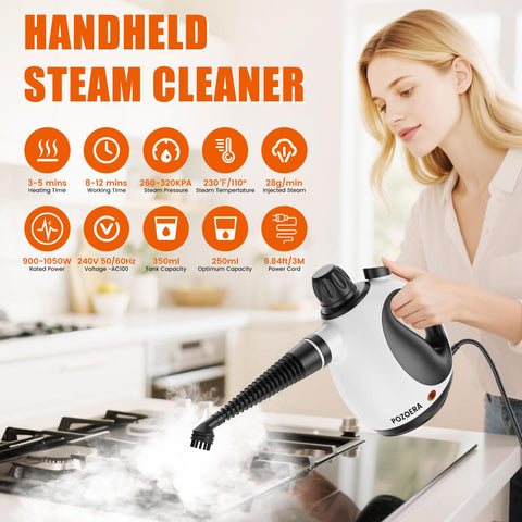 Pozoera steam cleaner tank fill shows easy water loading.