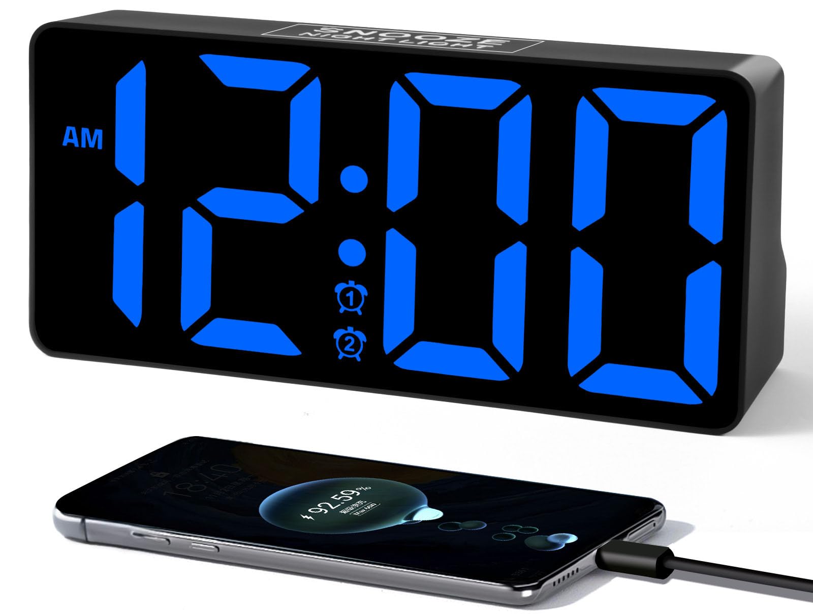 PPLEE alarm clock with large bold digits visible from across the room for easy wake-up