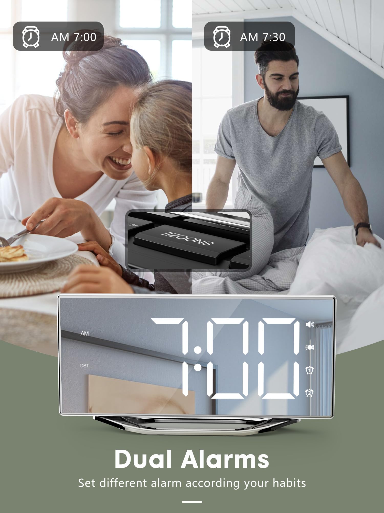 PPLEE dual alarms with snooze for separate schedules