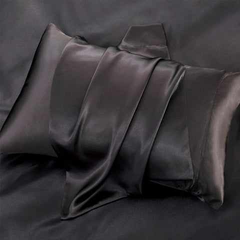 P Pothuiny satin sheets king black bedding adds luxury and shine.