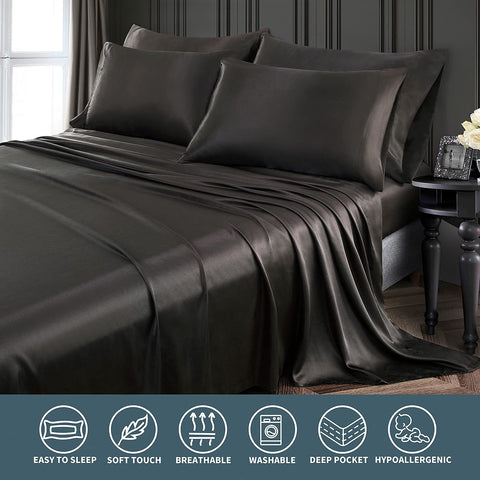 P Pothuiny king satin set offers year-round comfort with breathable fabric.