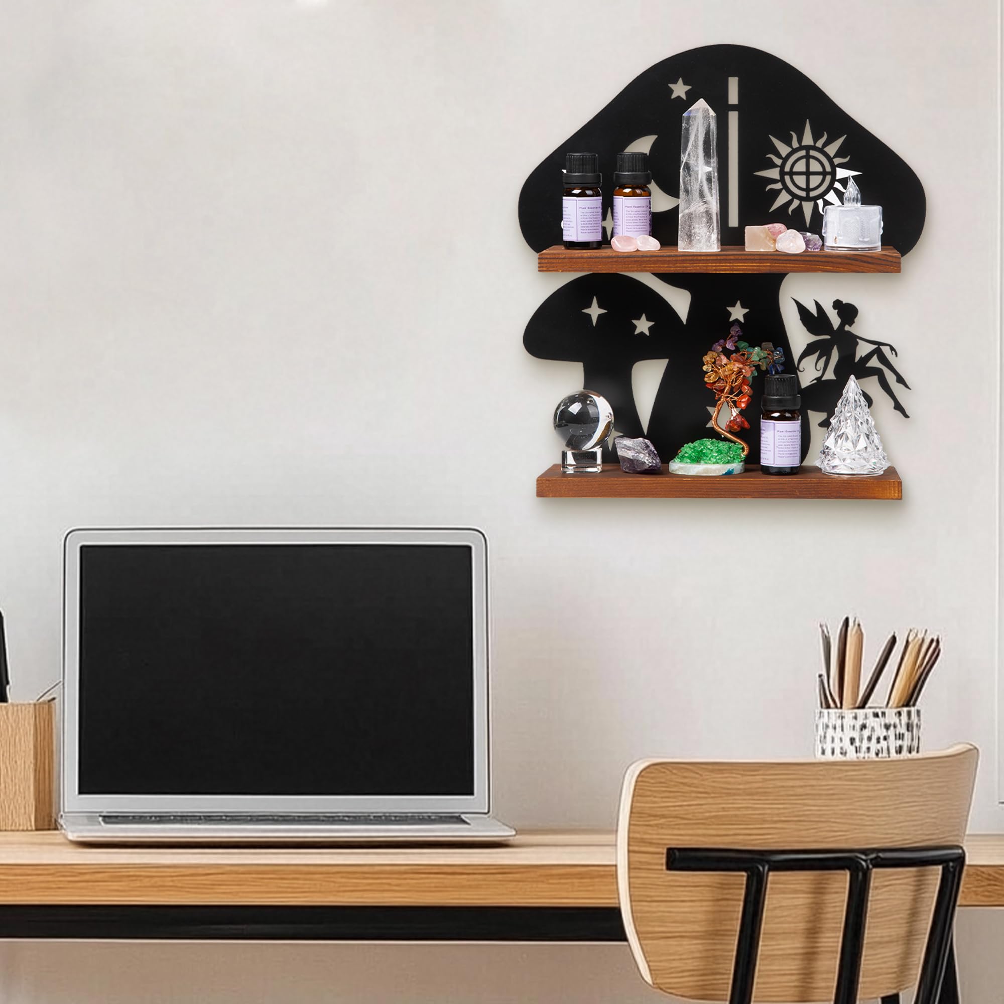 Pracaniz dual-use shelf holds crystals and trinkets with a fingerprint-resistant matte coating.