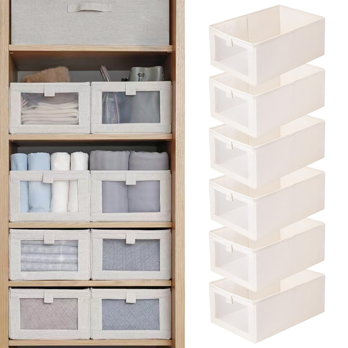 Pradnel linen closet bin with see-through window for quick checks