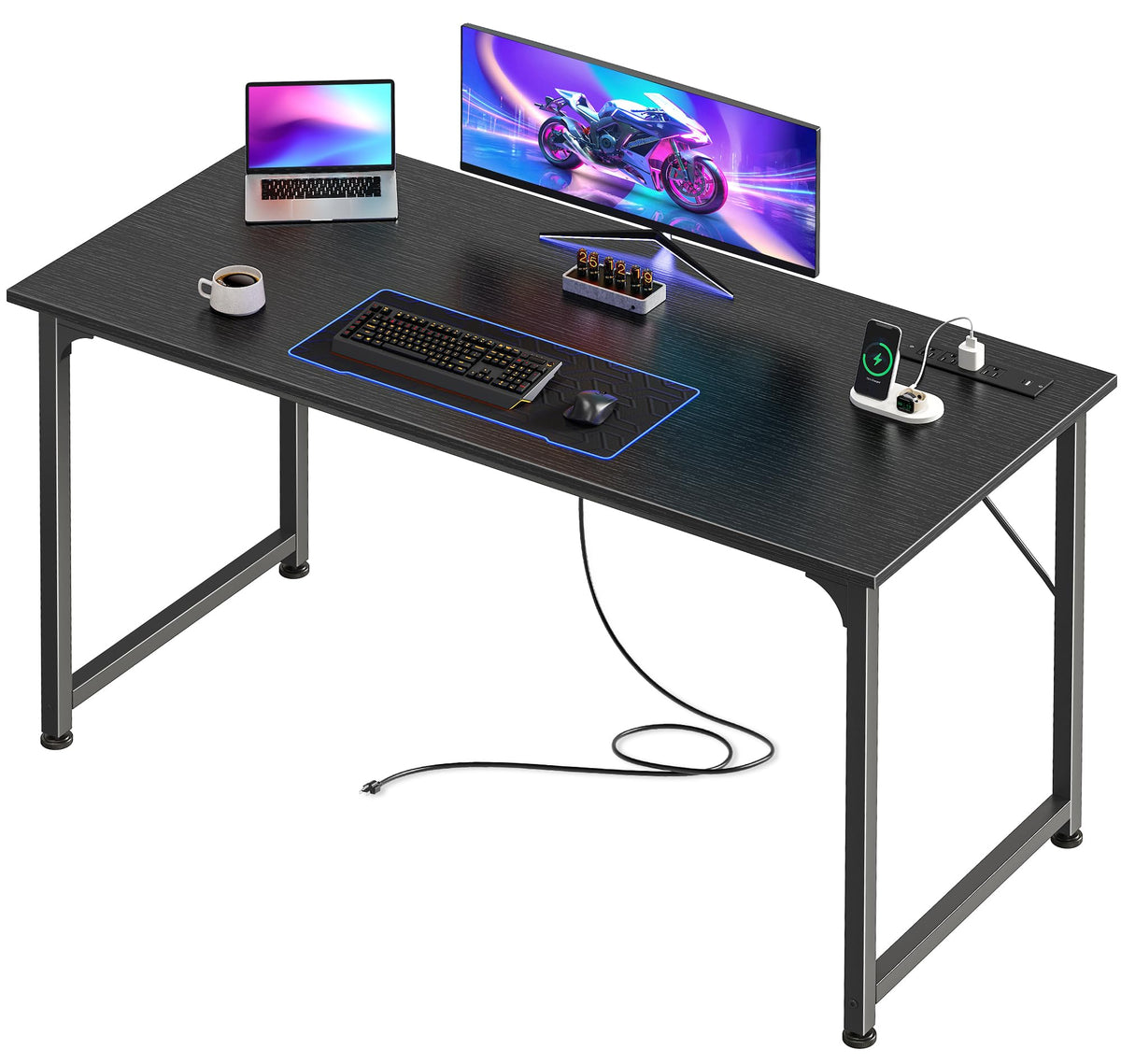 PRAISUN desk with built-in outlets for tidy power access
