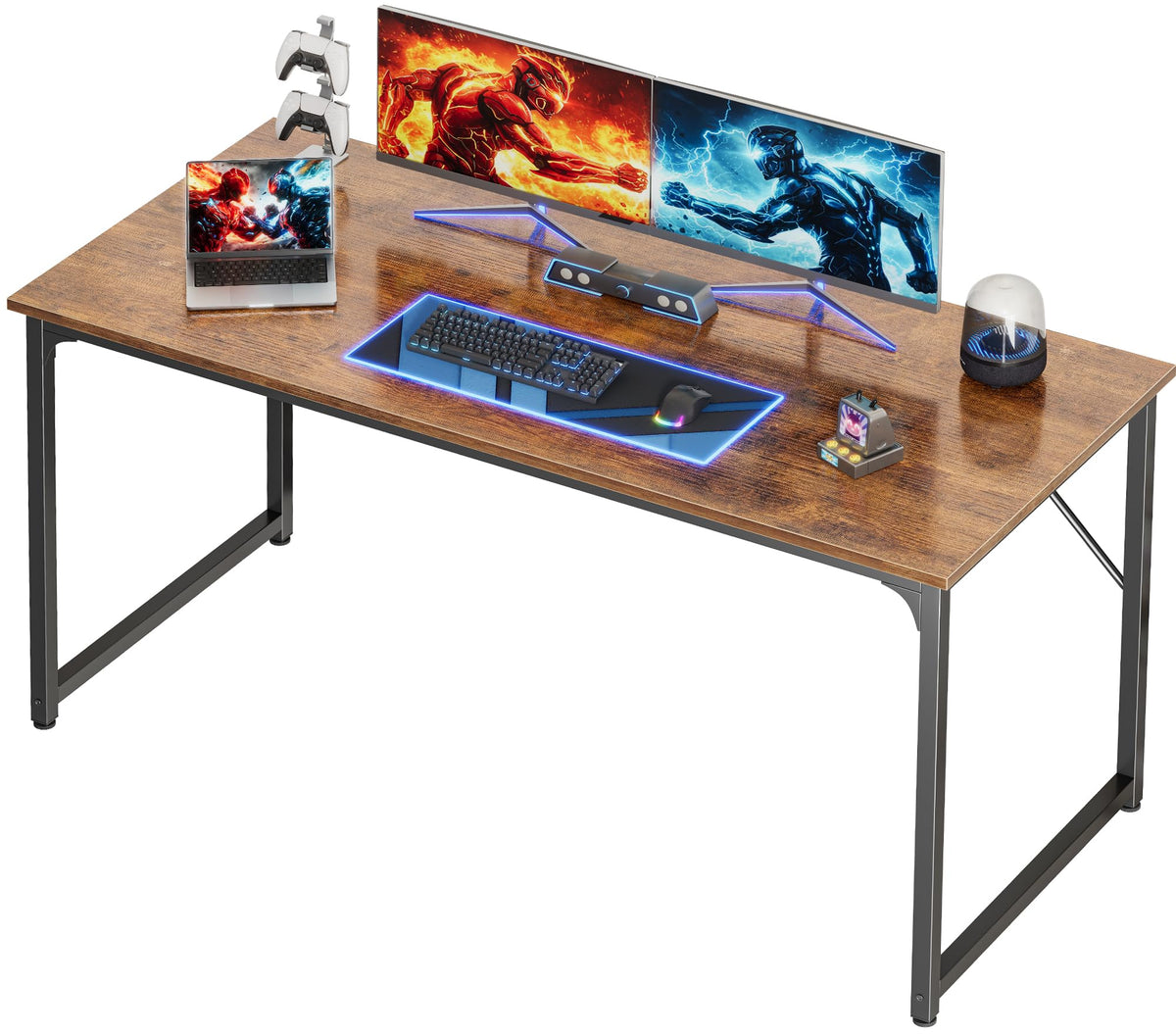 PRAISUN deeper-desktop 55x24 desk keeps laptop, lamp, and monitor organized.