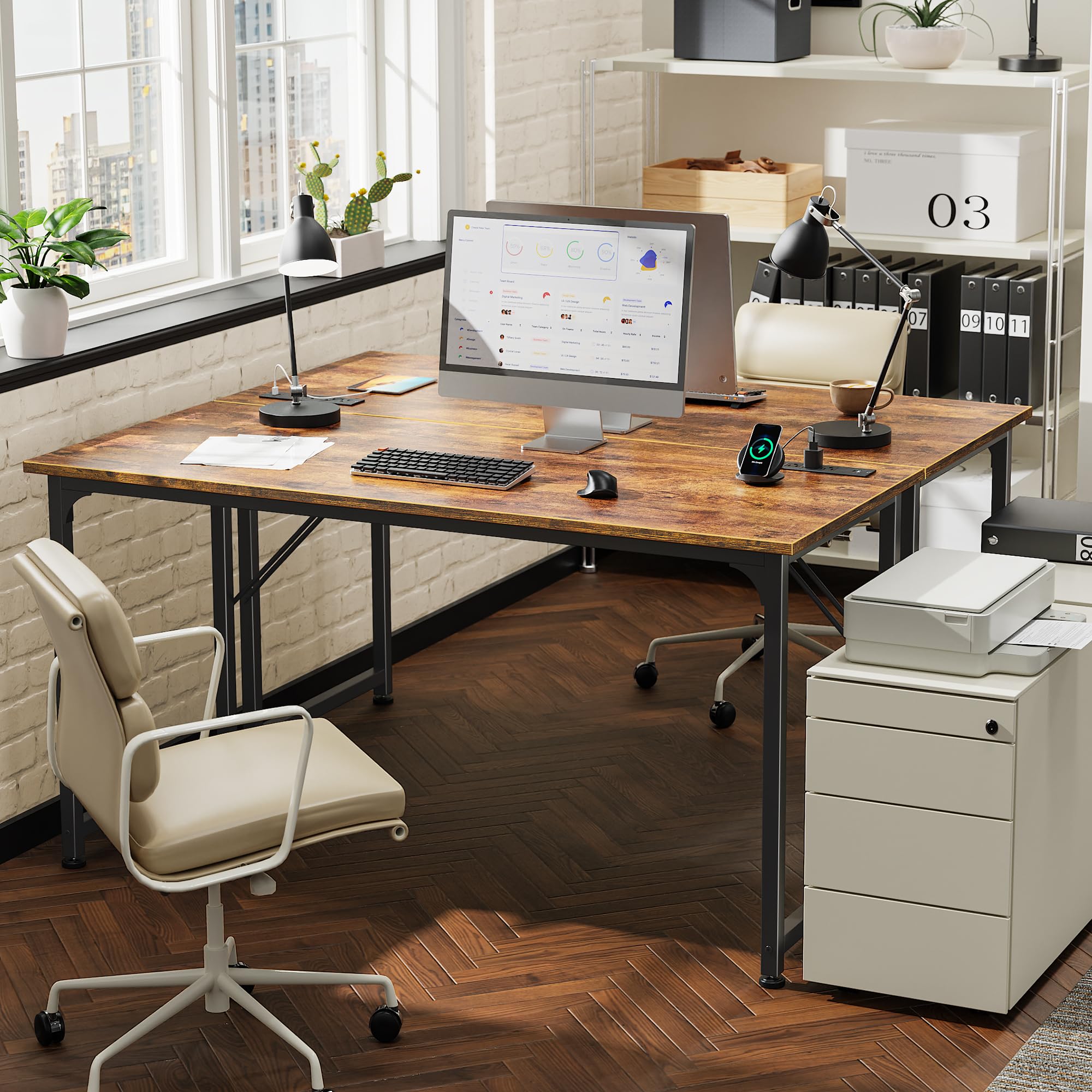 PRAISUN desk built-in charging station keeps devices powered without clutter