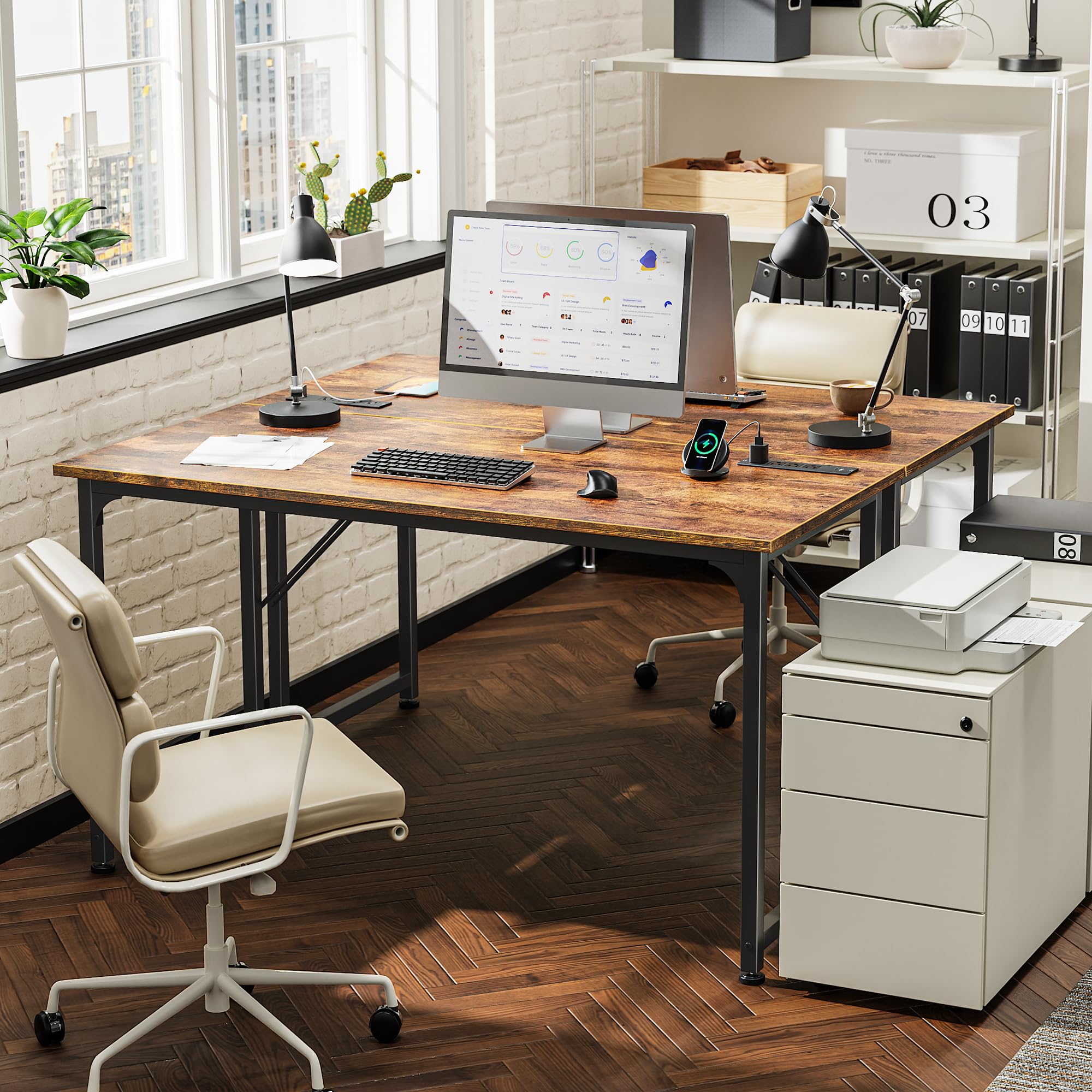 PRAISUN desk showing the USB-C port for quick charging at the workstation