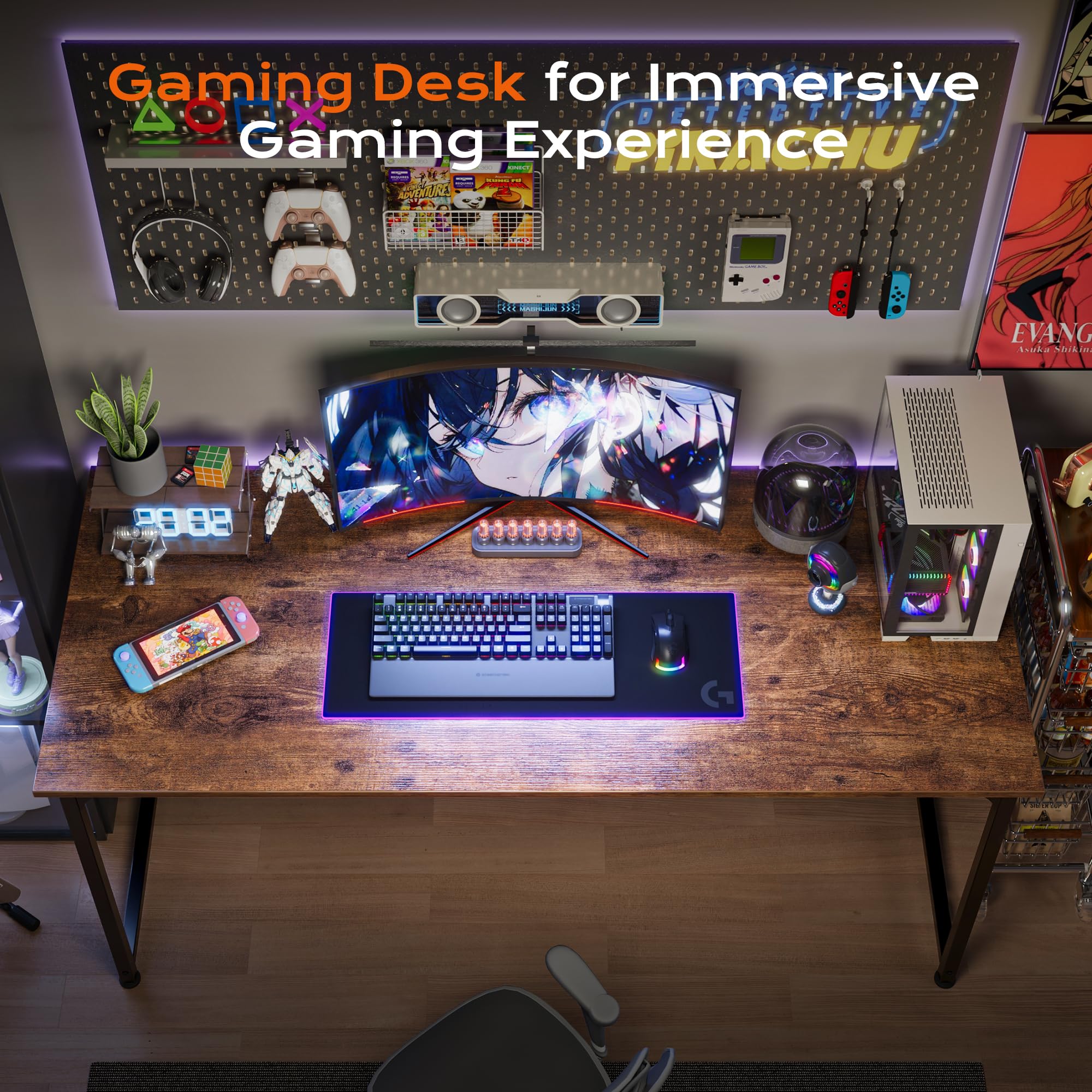 PRAISUN Gaming-workstation setup room for monitor, laptop, and keyboard