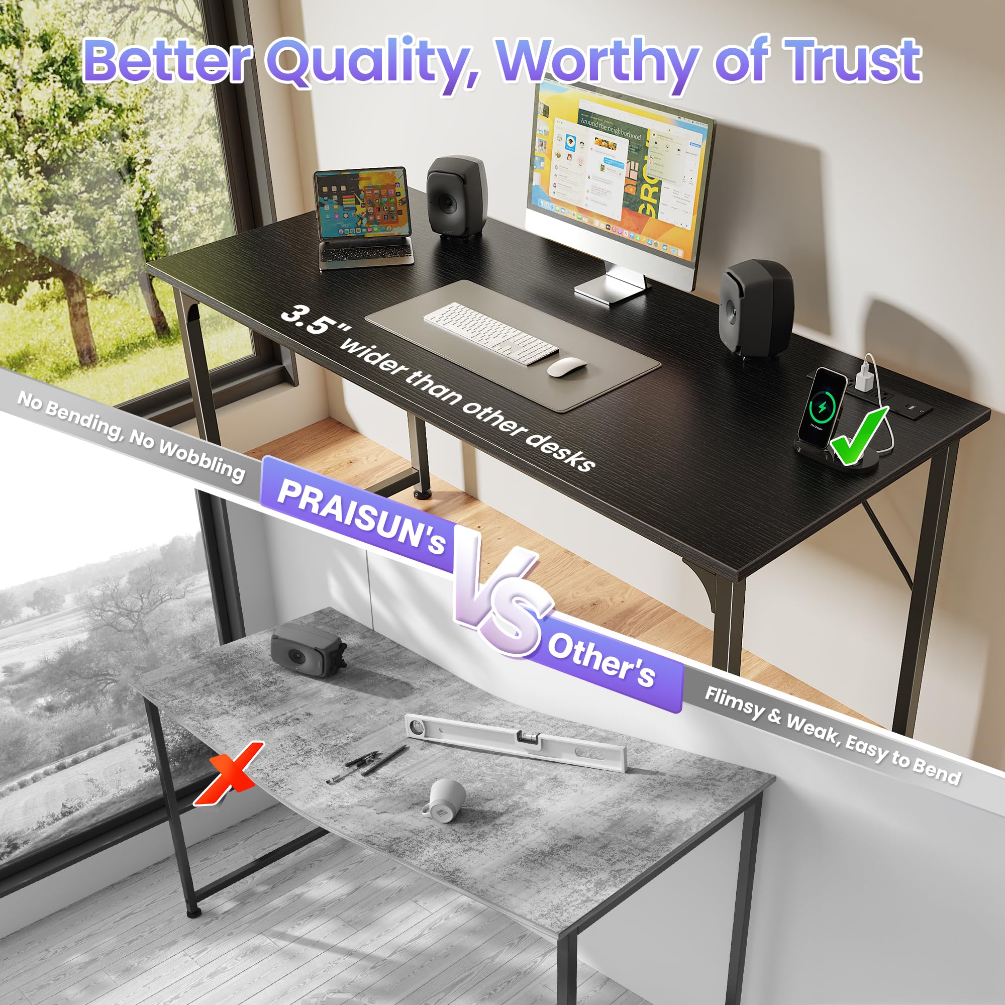 PRAISUN thick tabletop reinforcement under the desk surface