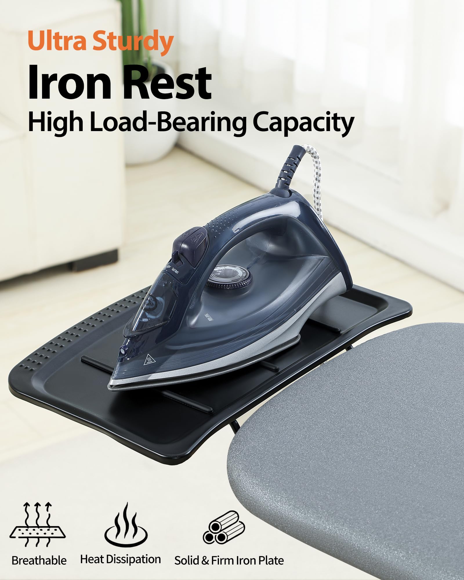PRAMUME height-adjustable ironing board supports comfortable ironing heights