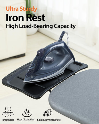 PRAMUME height-adjustable ironing board supports comfortable ironing heights