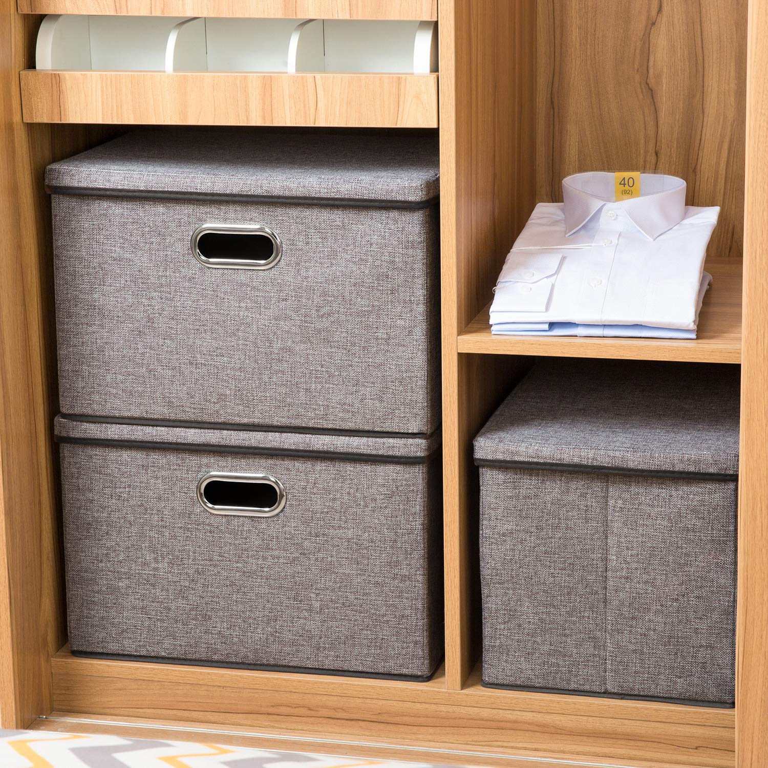 PRANDOM 3-pack storage baskets demonstrating space-saving organization.