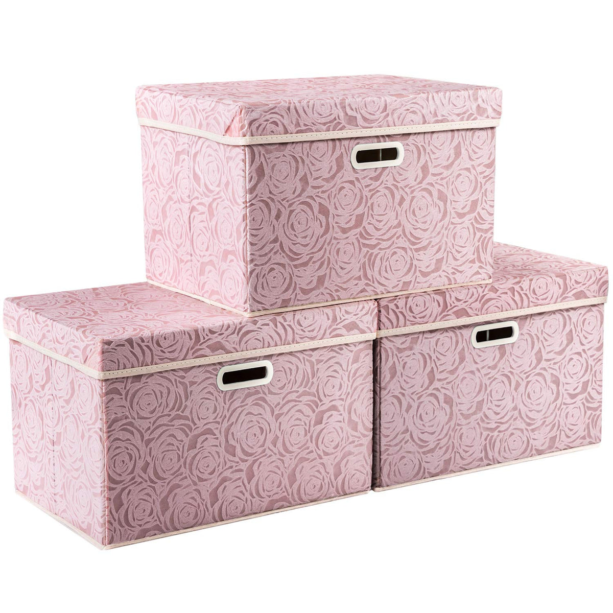 PRANDOM pink fabric storage boxes on a shelf for closet organization