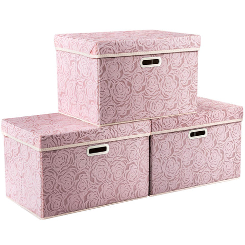 PRANDOM pink fabric storage boxes on a shelf for closet organization