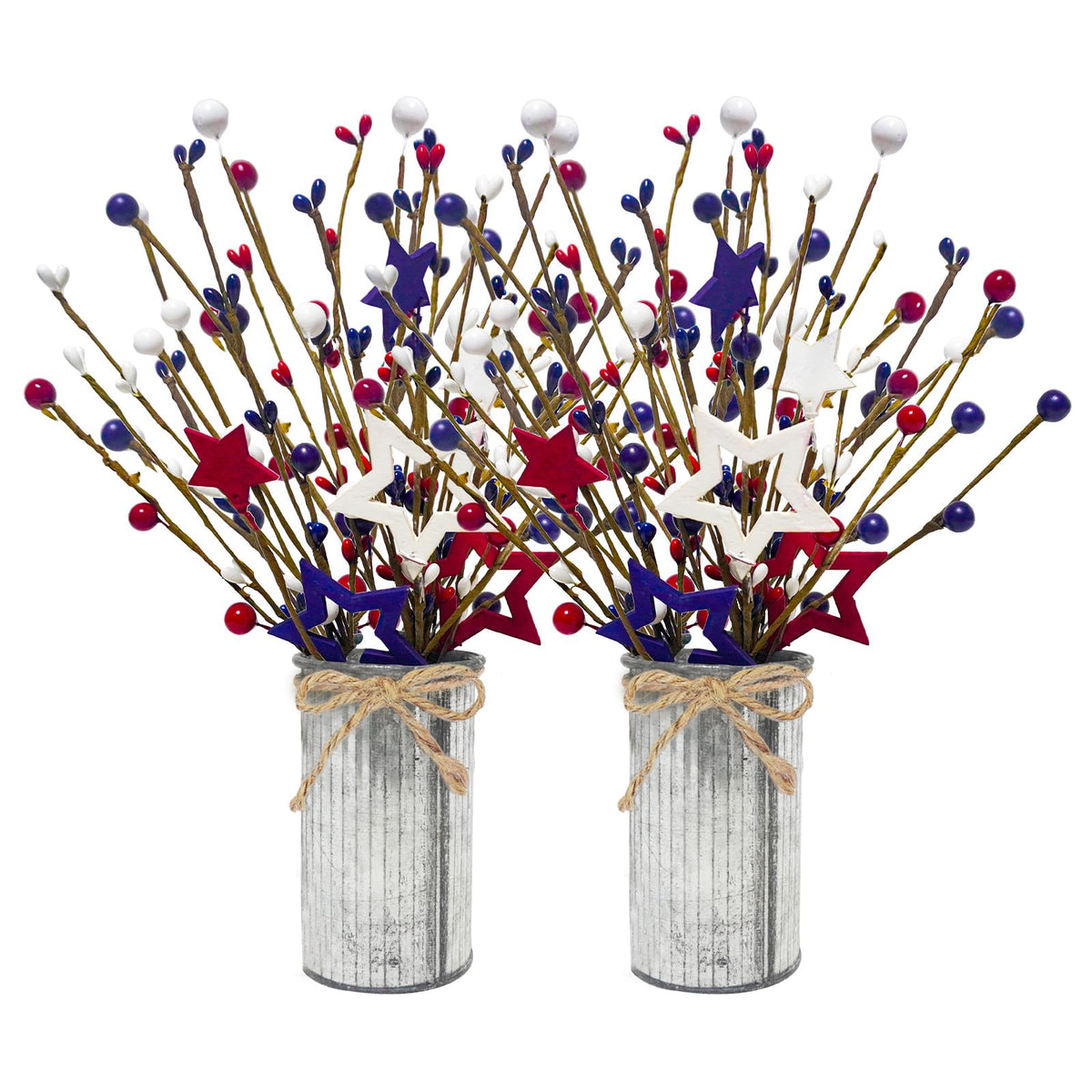 Prashent patriotic berry picks in a vase for festive centerpiece.