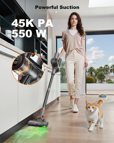 Prasky cordless vacuum LED display shows real-time runtime and mode