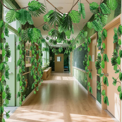 Preboun artificial rattan 20 ft bundle enhances ceiling decor with rainforest texture.