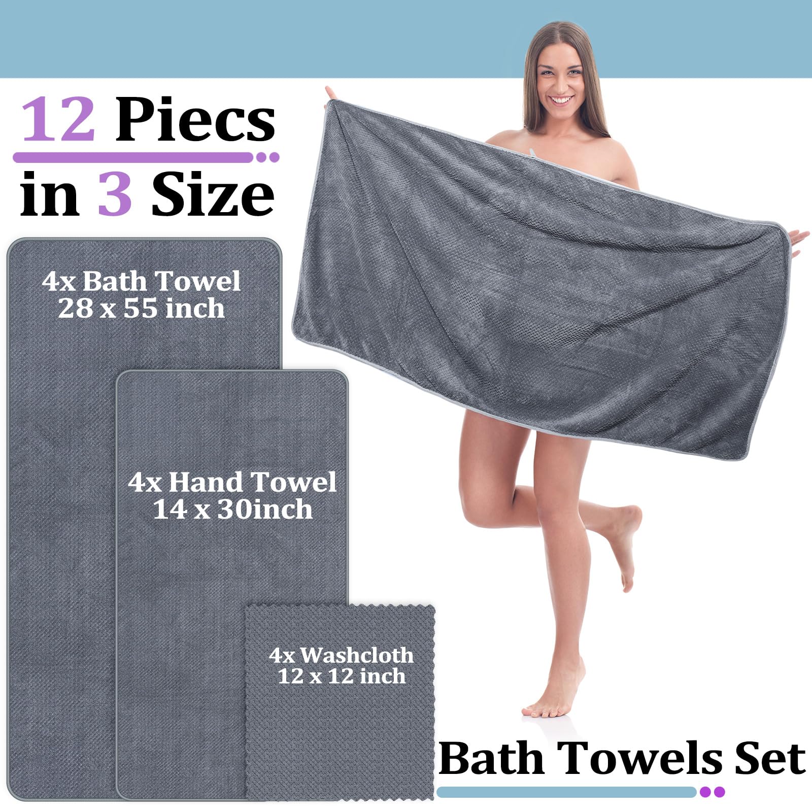 Hand towel size 30 x 14 inches for daily grooming.