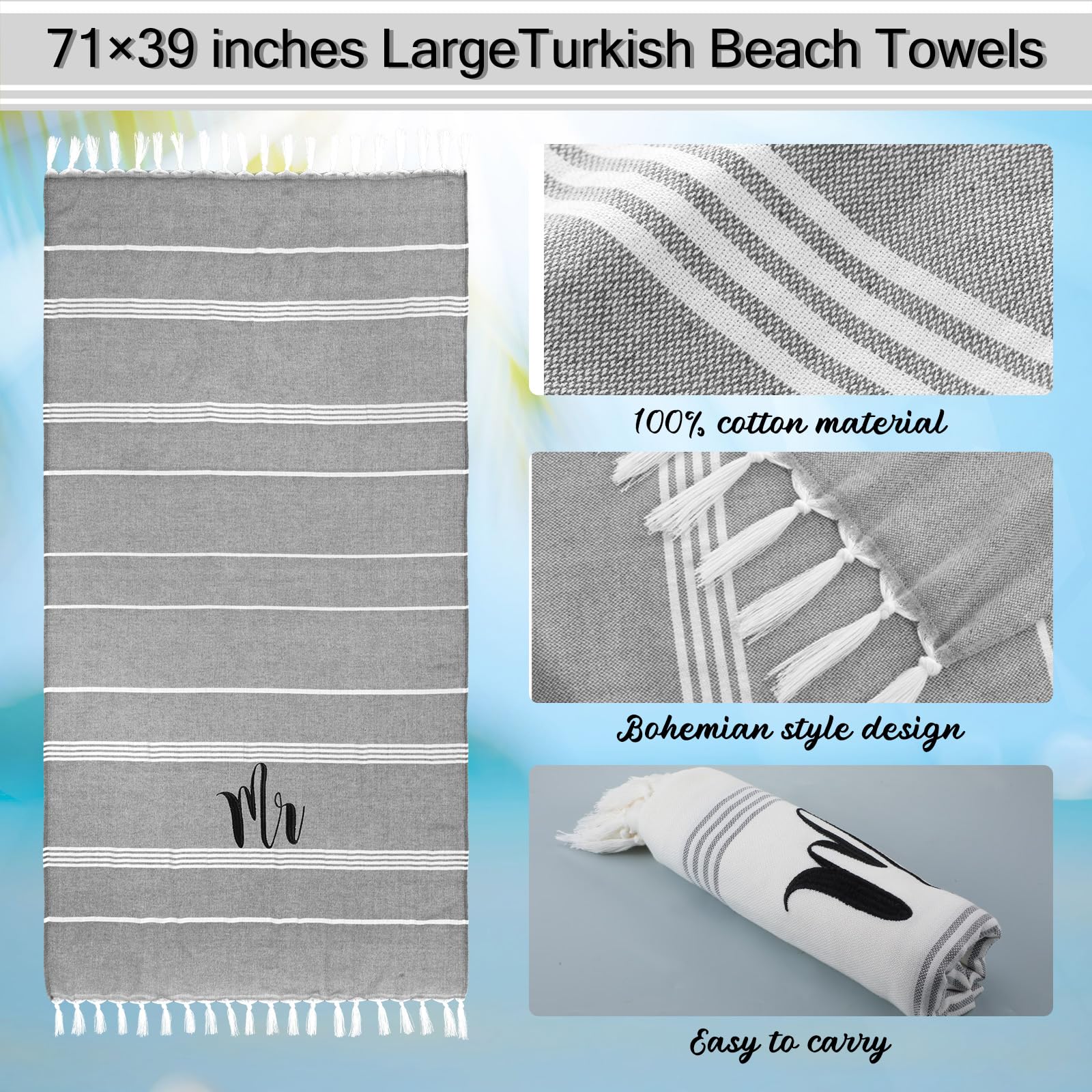 Preboun honeymoon towels with embroidery and tassels for couples travel moments