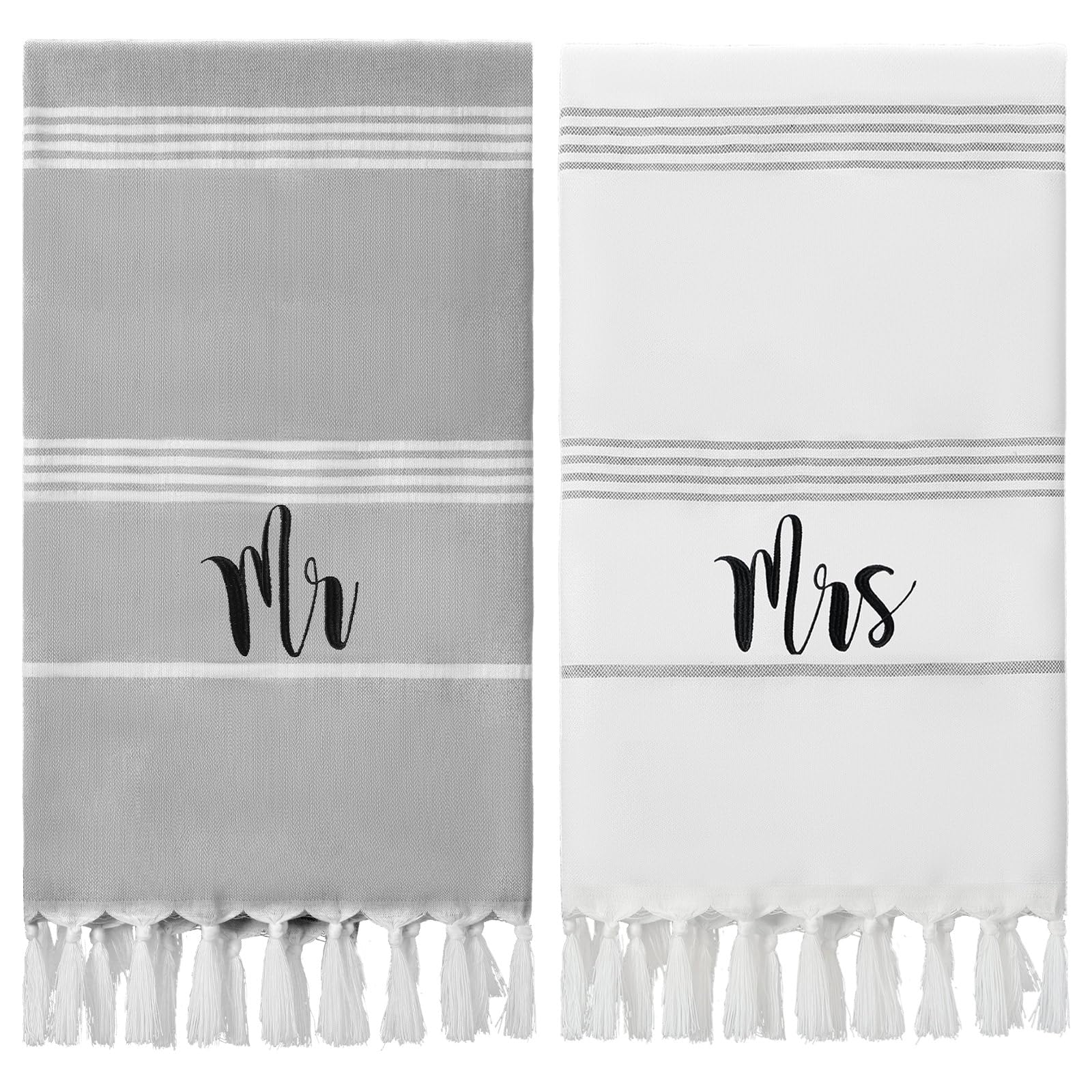 Preboun Mr and Mrs Turkish beach towels with stripes and tassels for stylish beach days