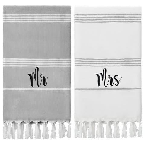 Preboun Mr and Mrs Turkish beach towels with stripes and tassels for stylish beach days