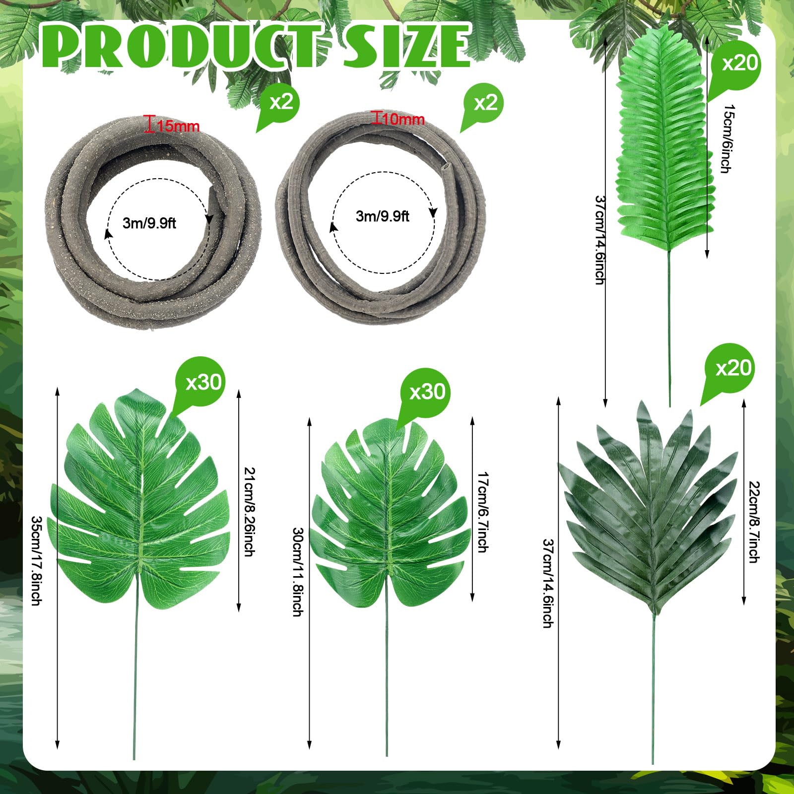 Preboun tropical palm leaves 4 inch add vibrant greens to walls.