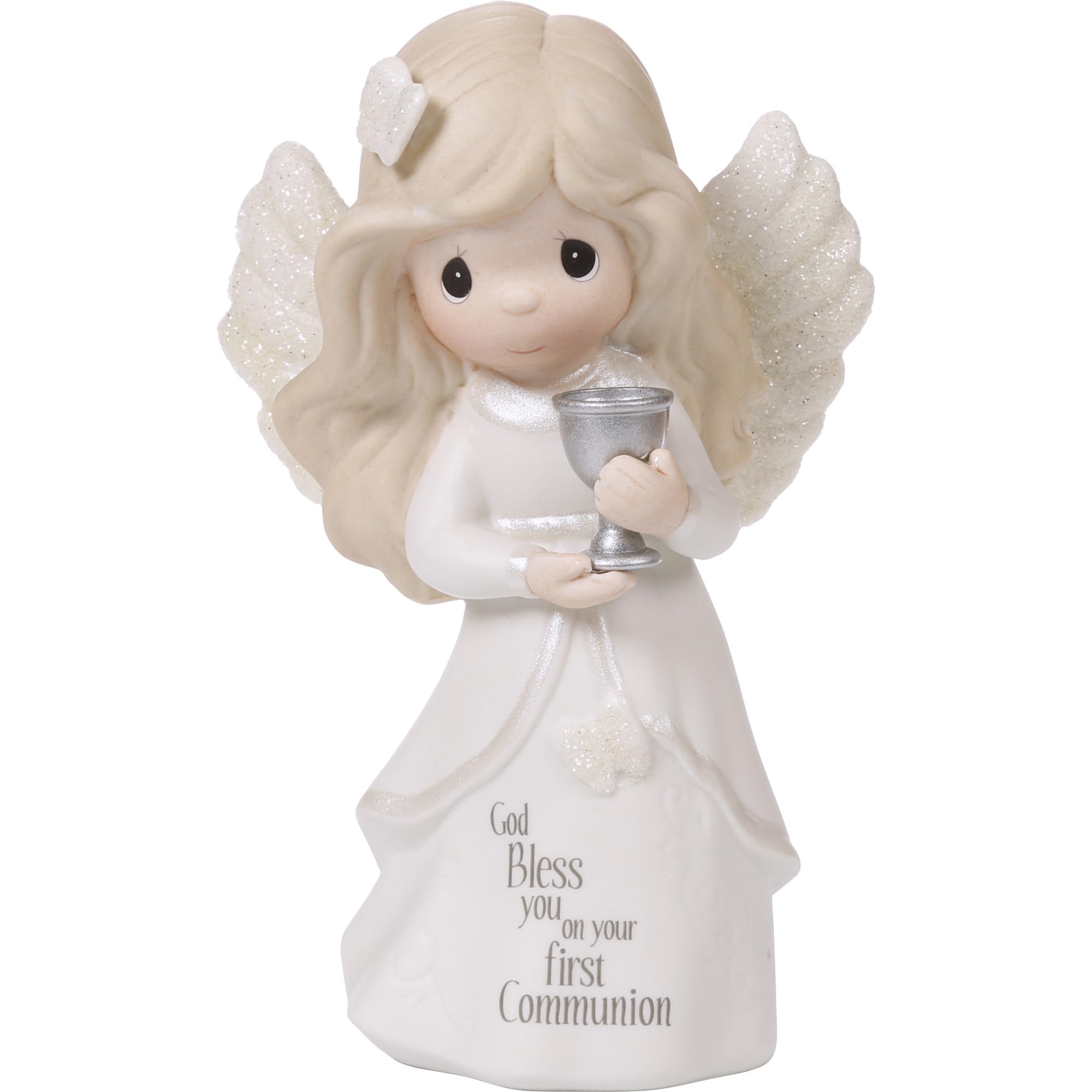 Precious Moments communion angel figurine ready for display, a meaningful keepsake.