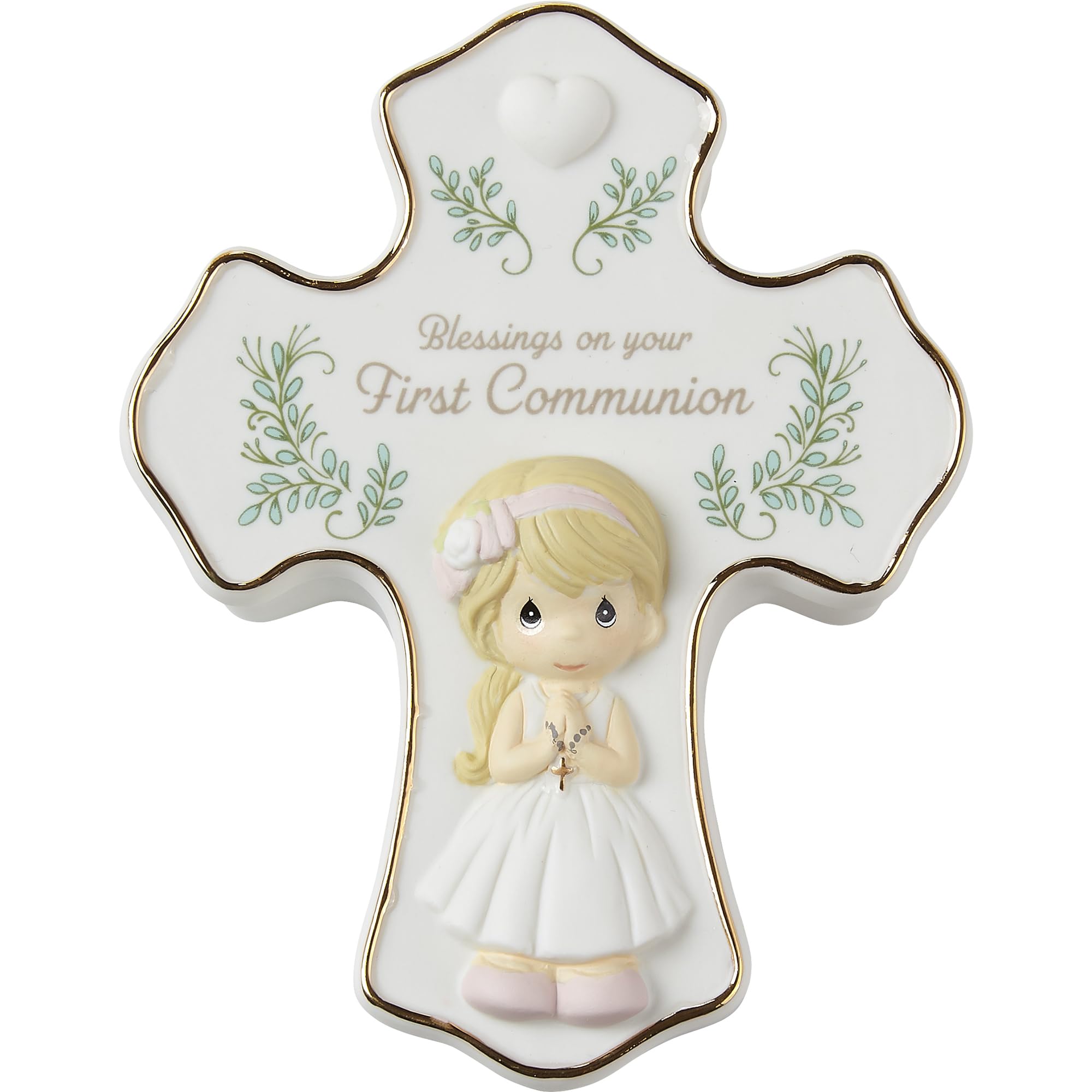 Precious Moments First Communion figurine detail on lid for keepsakes.