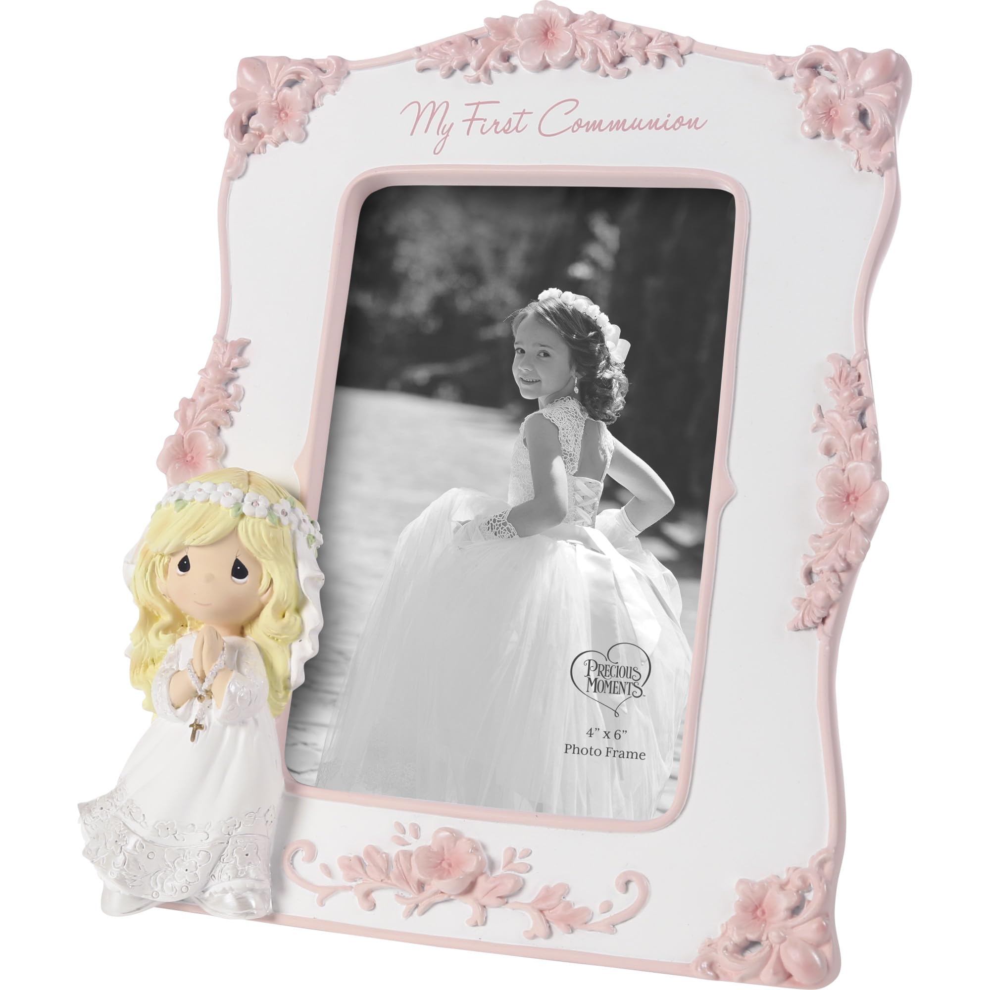 Precious Moments frame close up detail reveals resin and glass craftsmanship.