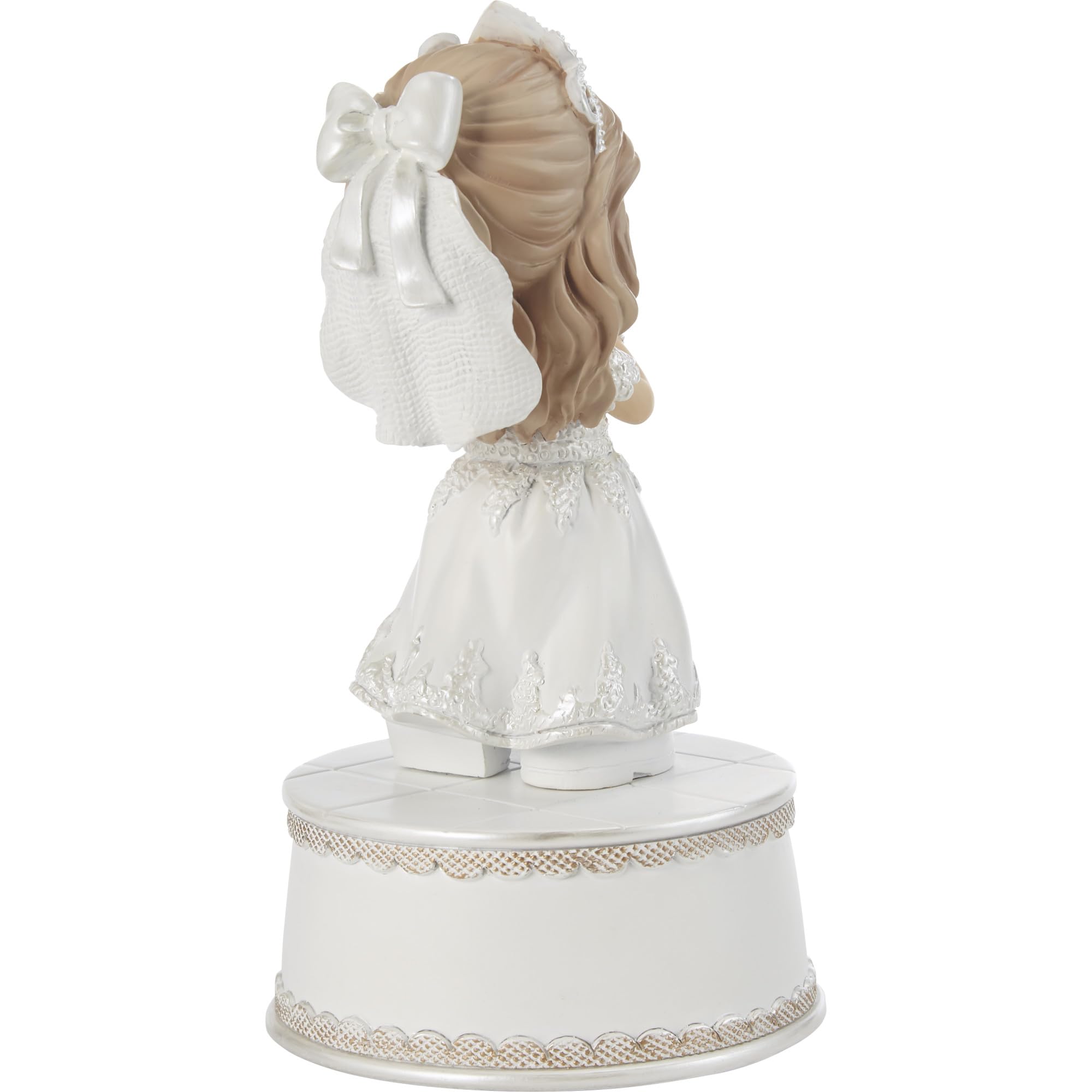 Precious Moments wind-up musical figurine plays The Lord's Prayer, adding serene faith-inspired ambiance
