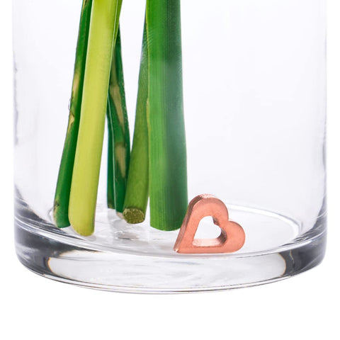 Small vase arrangement using Precious Petal Co copper charm for keeping water clear.