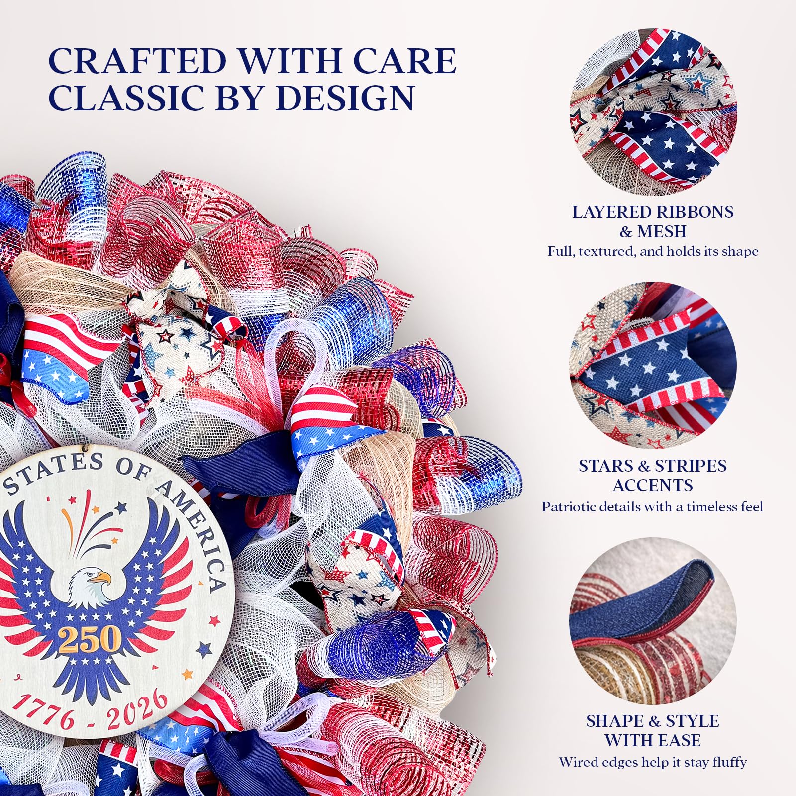 Presentastic layered patriotic detail enhances festive entryway visuals with handcrafted texture