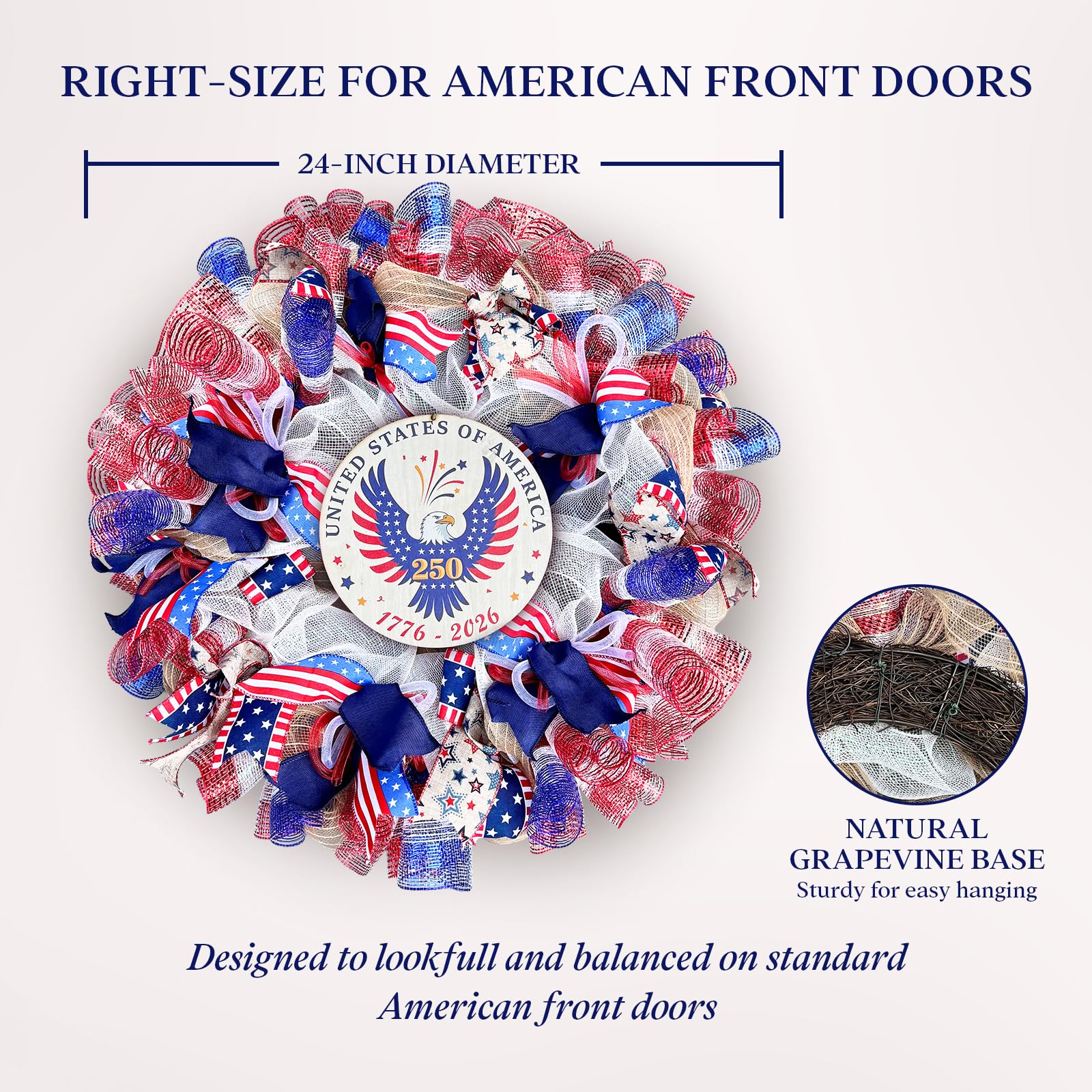 Presentastic 250th wreath offers two display styles for everyday Americana or anniversary celebrations