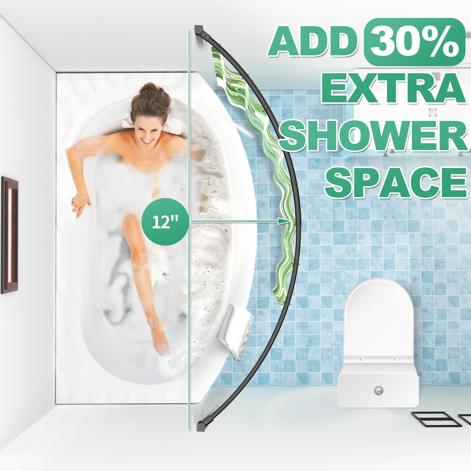 PrettyHome curved shower rod adjustable length fits your bathroom layout