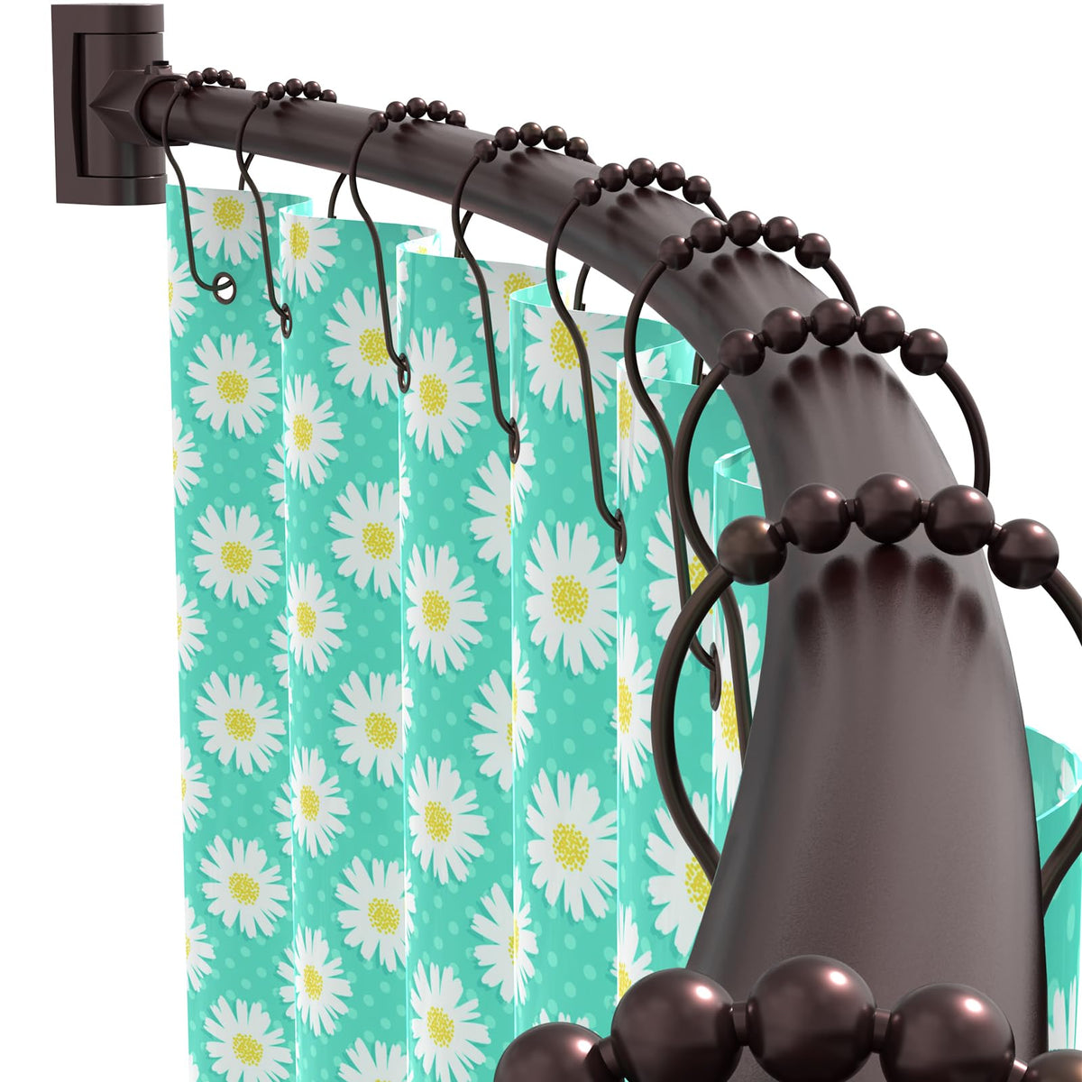 PrettyHome curved bronze shower rod, 38-72 inch, space-saving design for larger showers.
