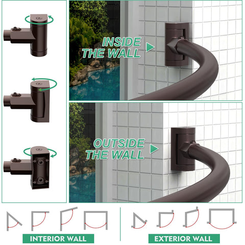 PrettyHome rust-proof material on curved shower rod for durability.