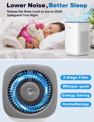 Priestley purifier operating silently at night to keep the room calm.