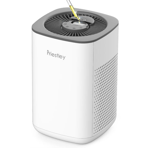 Priestley small air purifier top view with aroma pad for fragrance diffusion.