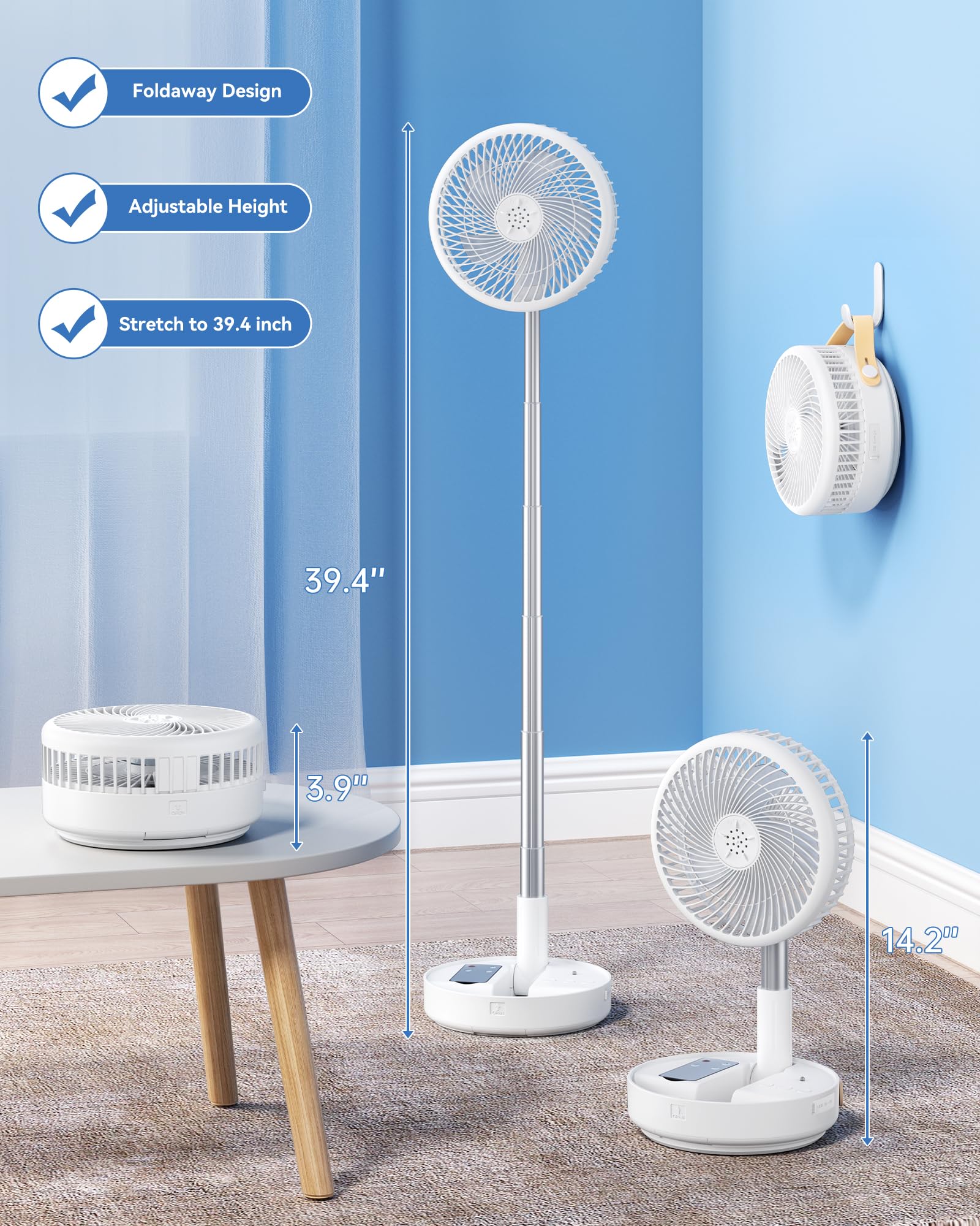 Primelove 10400mAh battery-powered fan for cordless convenience.