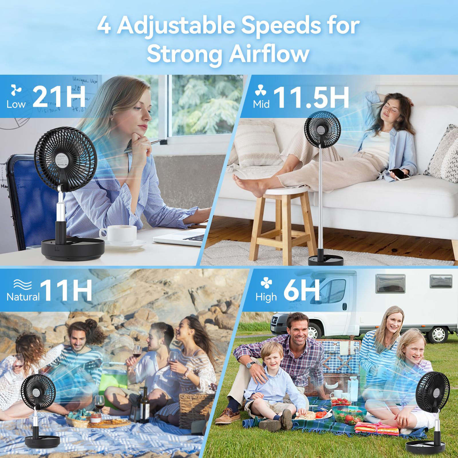 Primelove quiet desk fan with brushless motor under 40 dB for focus and sleep