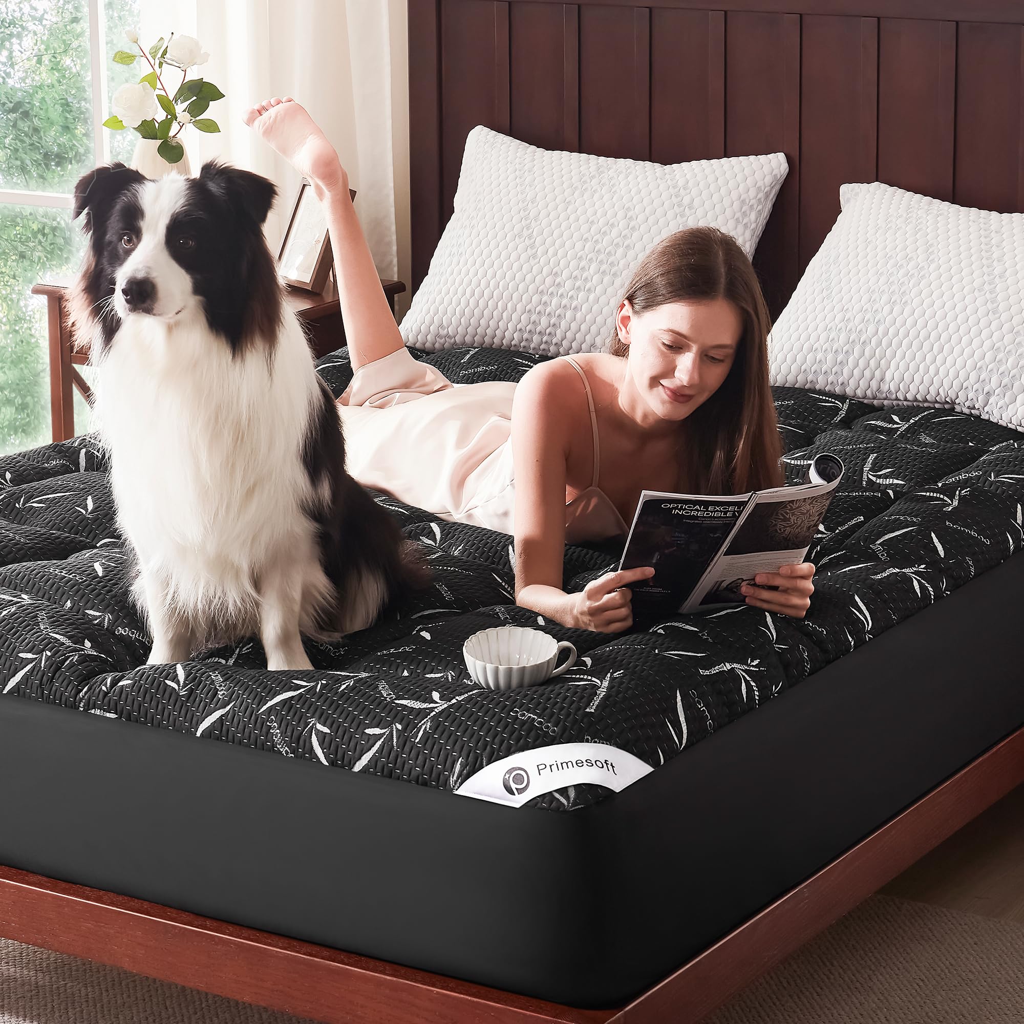 Primesoft in a bedroom setup showing versatile use on a bed.