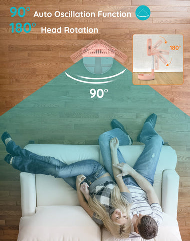 Primevolve 90-degree oscillation ensures airflow across the space.