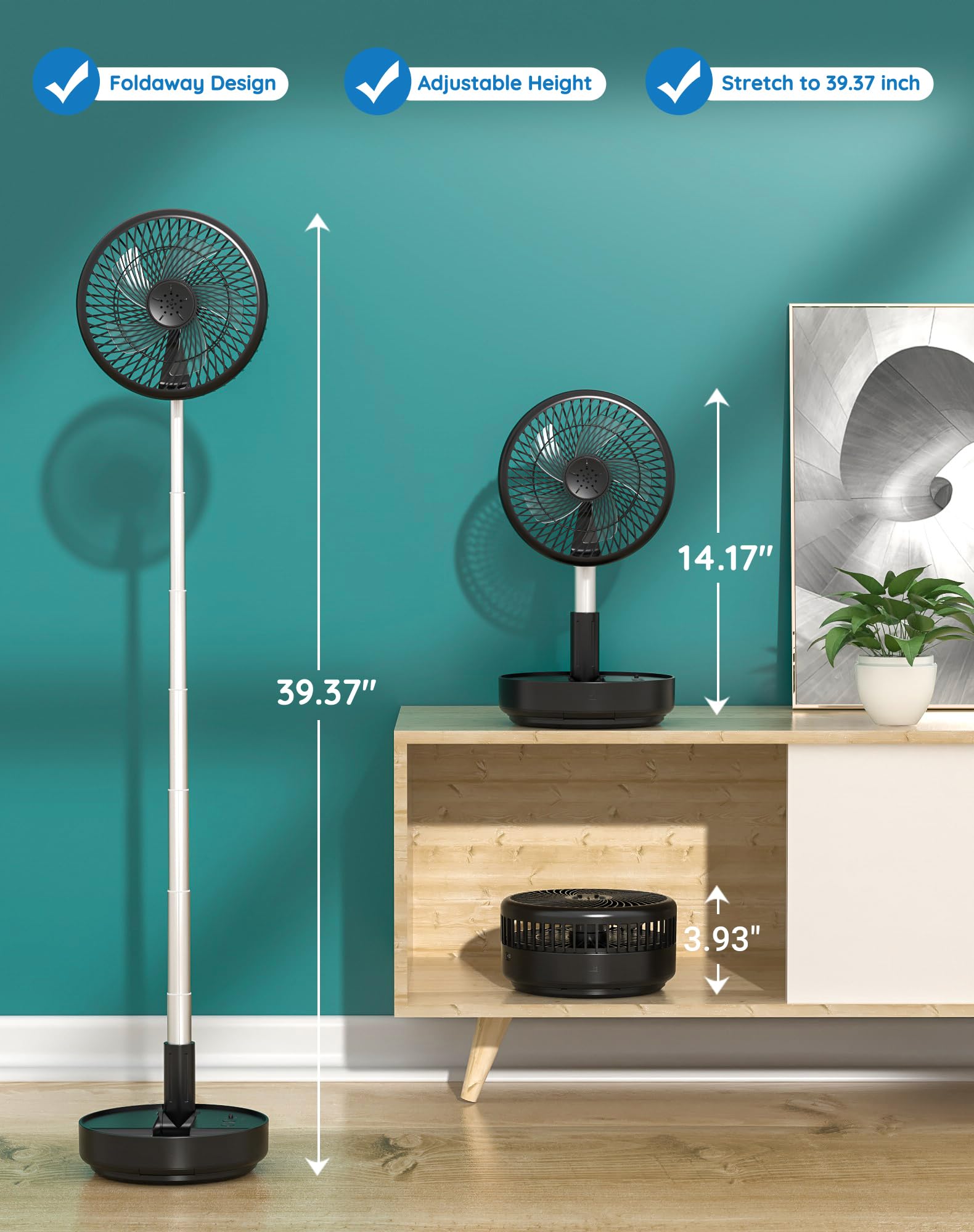 Primevolve adjustable-height standing fan fits desk, floor, or bedside cooling.