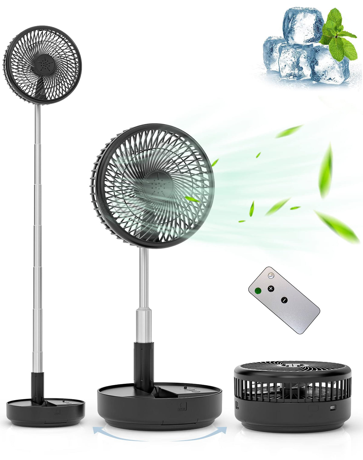 Primevolve portable oscillating fan with remote for convenient cooling from a distance.