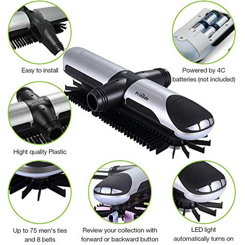 Primode motorized tie rack rotates at a touch for effortless access.