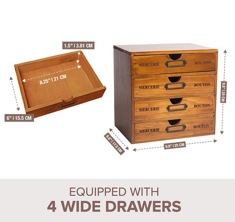 Primo Supply vintage wood storage box with dark brown finish on a desk.