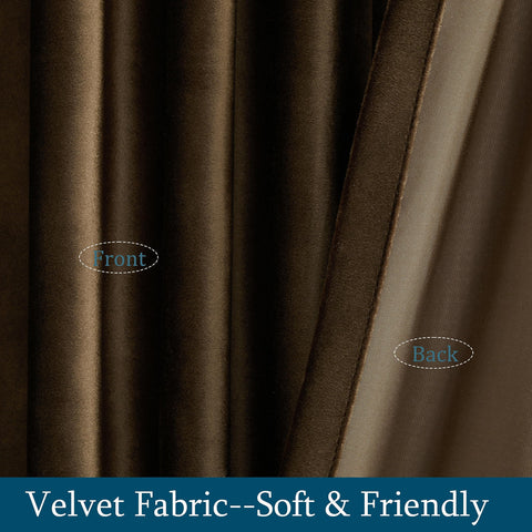 PRIMROSE Brown Velvet Curtains back-tab hanging shows neat folds for a tailored look.